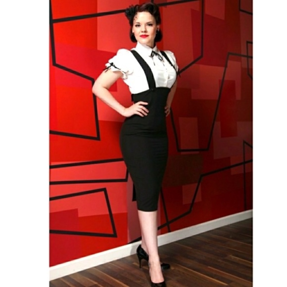 Bettie Page Judy Suspender Wiggle Skirt Black Size Med